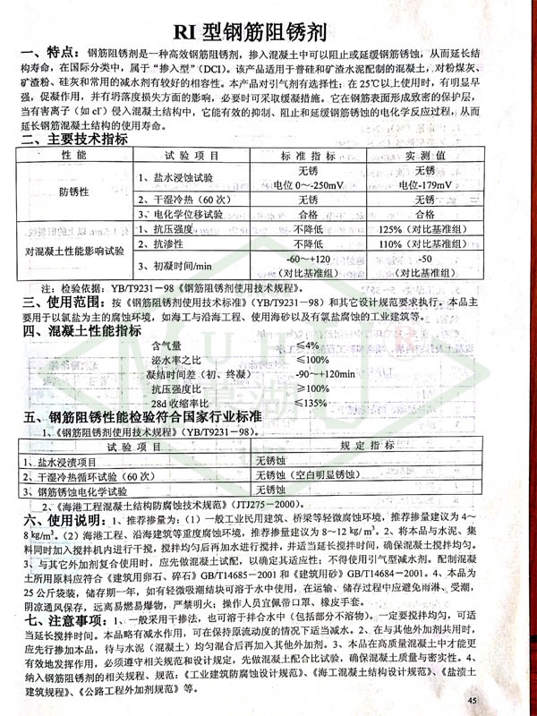 Reinforcement rust inhibitor