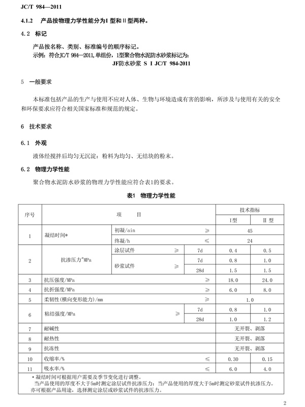 聚合物水泥砂浆标准